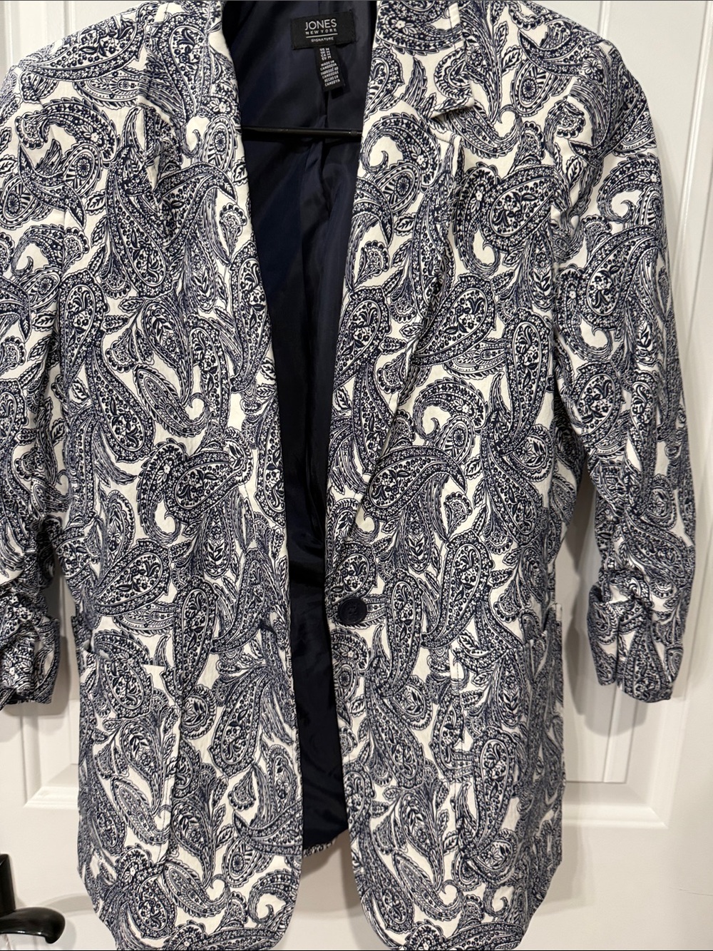 Jones New York Navy and White Paisley Blazer